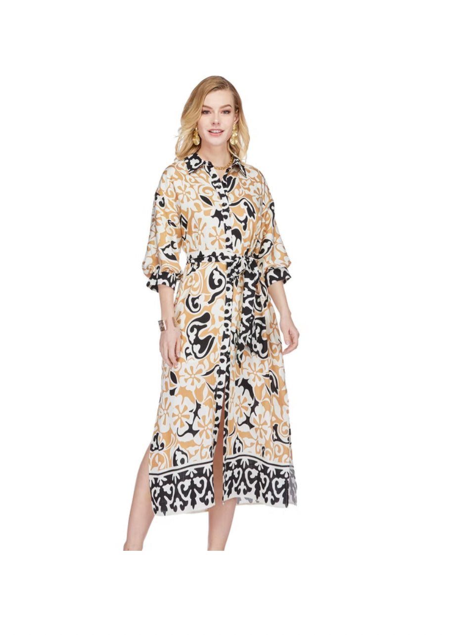 Ethnic Border Maxi Shirt Dress