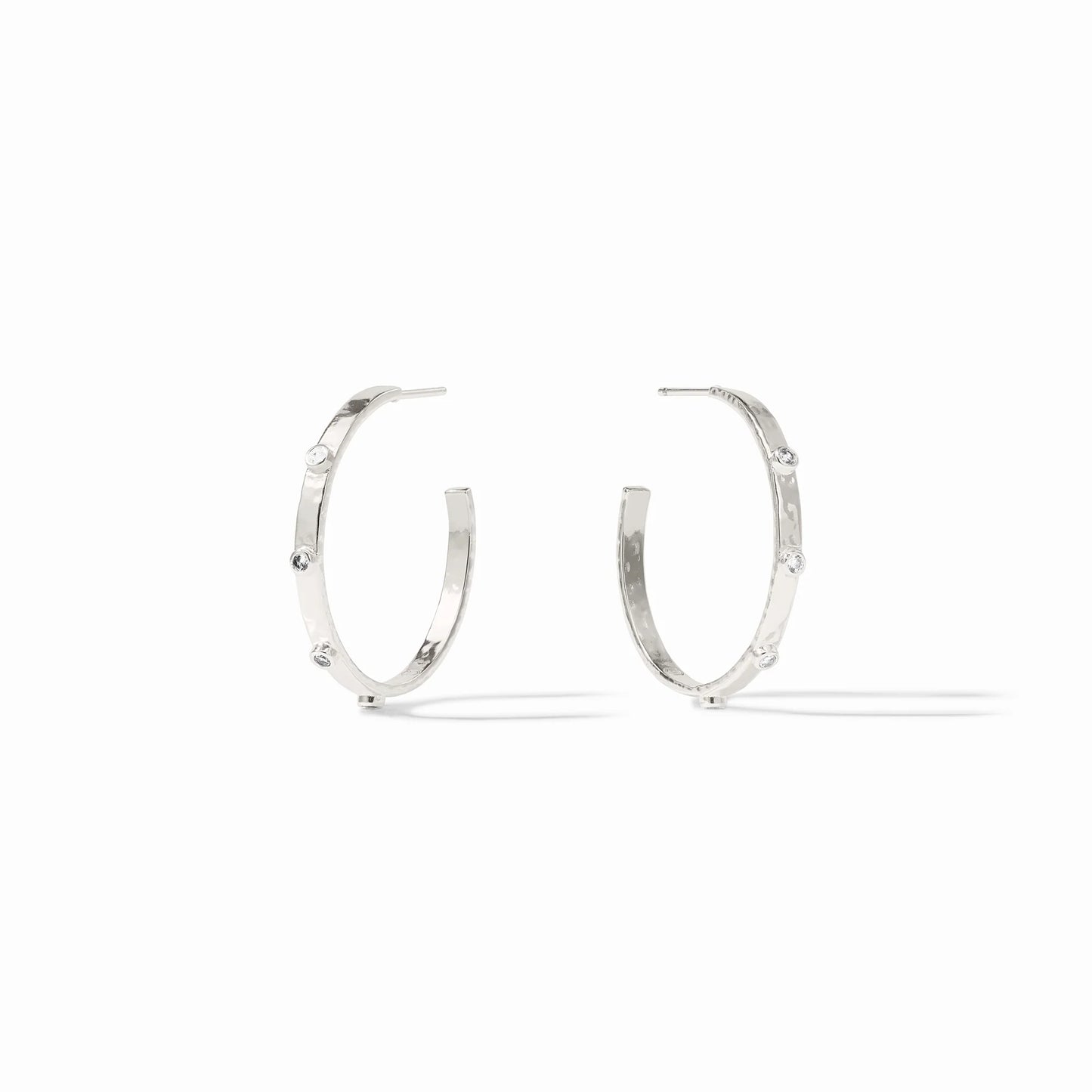 Crescent Stone Hoop in Silver