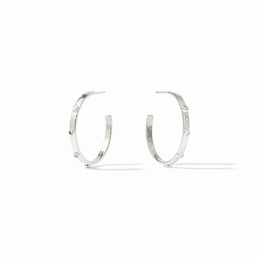Crescent Stone Hoop in Silver