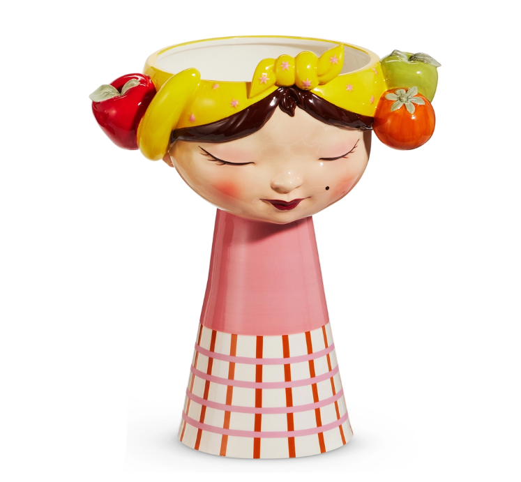 13" Girl Vase with Flowers