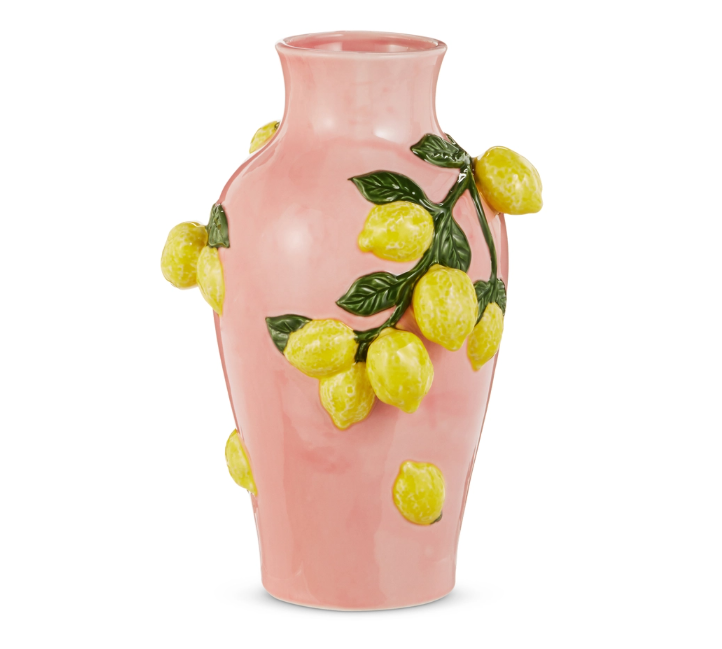 13" Pink Vase with Lemons