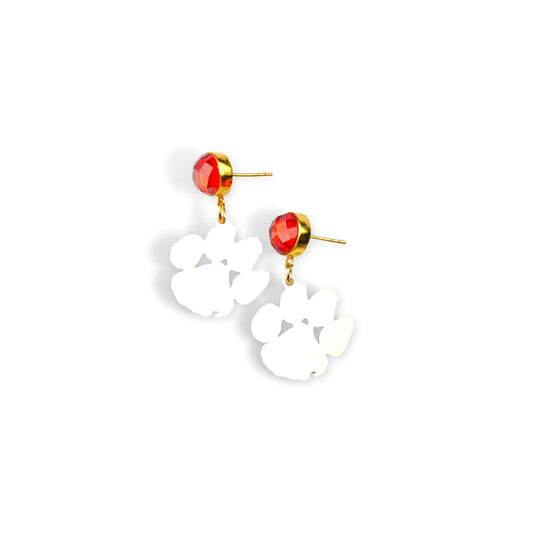 Clemson Mini White Paw Earrings