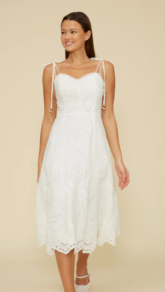 White Marseline Eyelet Midi Dress- FINAL SALE