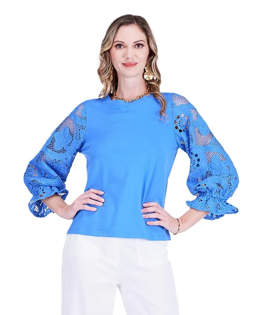 Blue Laced Sleeve Pullover