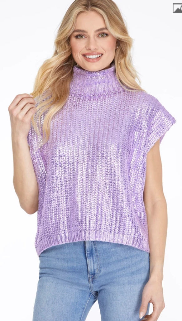 Lilac Metallic Sleeveless Sweater