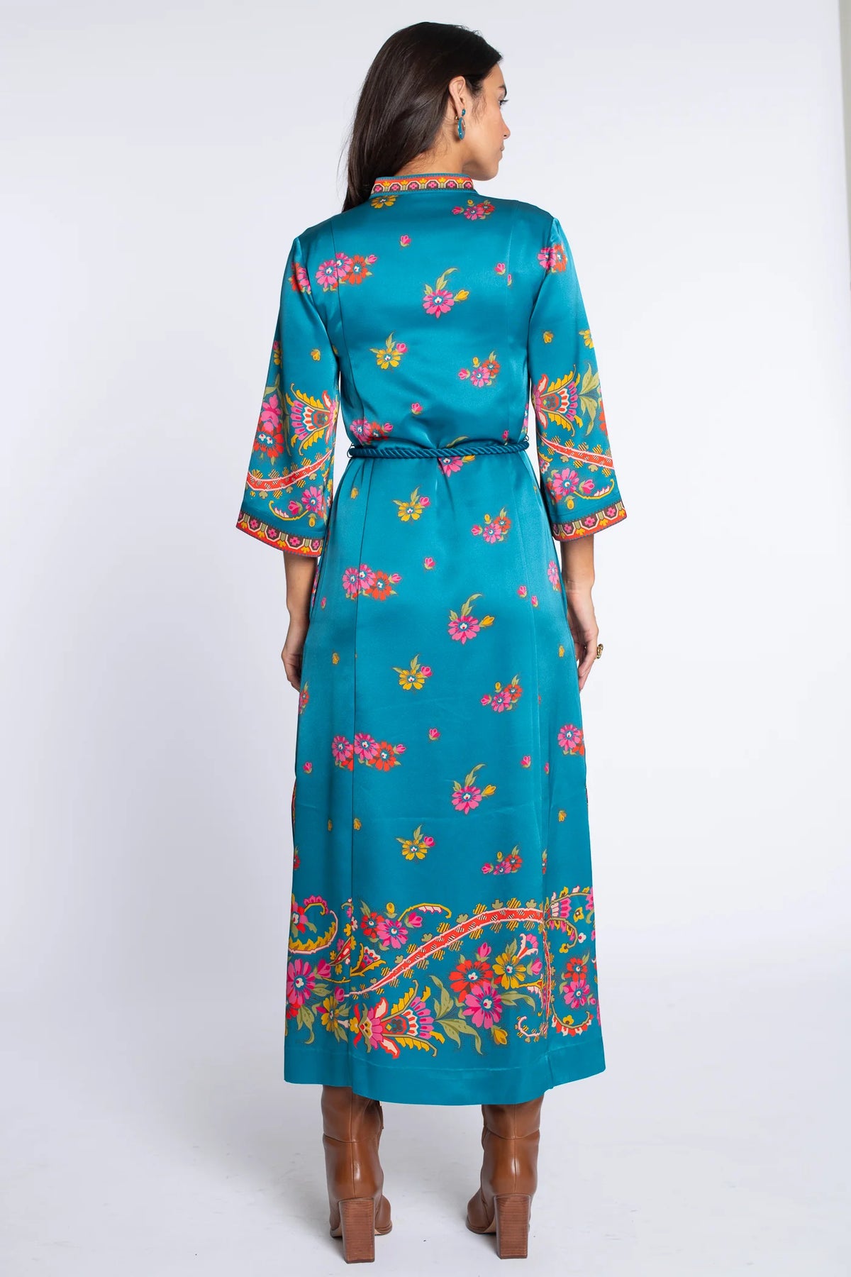Talia Dress in Teal Scroll