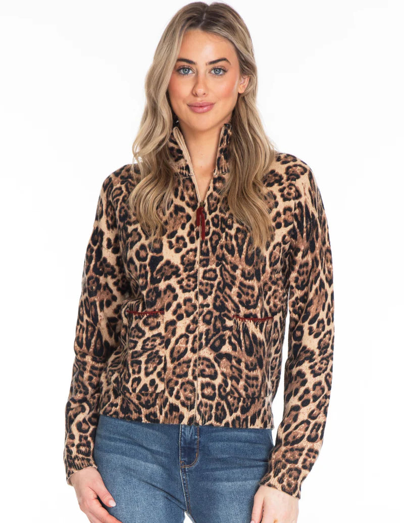 Animal Print Sweater w/Zipper