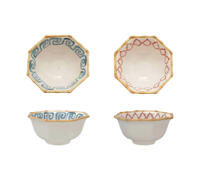 Octagon shaped stoneware with pattern
