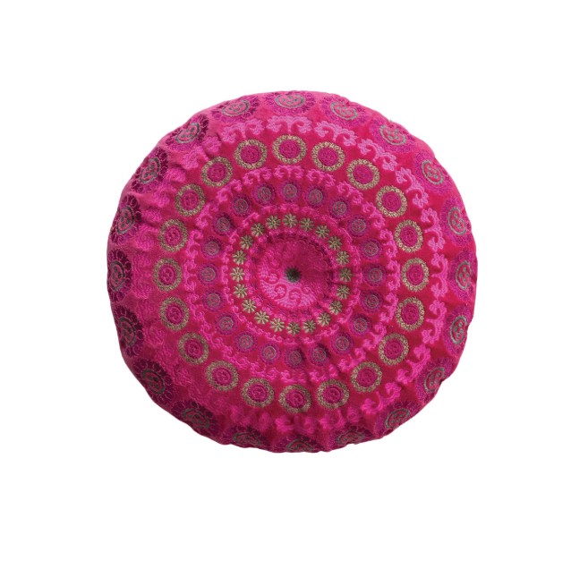 Velvet Embroidered Pillow with Pom