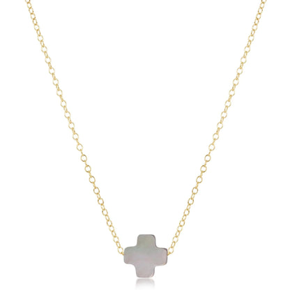 16" necklace gold - signature cross mother of pearl - black tahitian