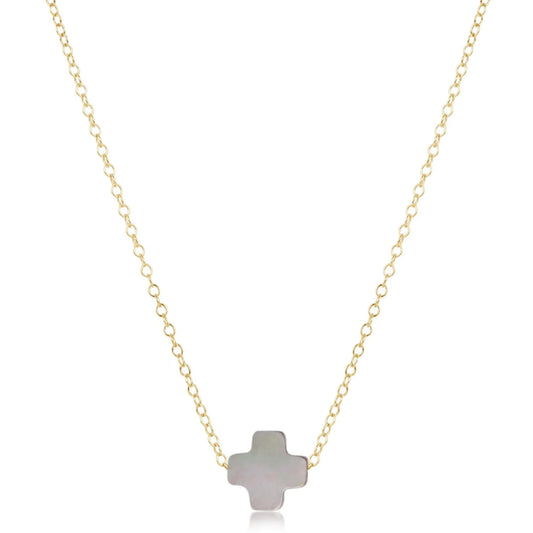 16" necklace gold - signature cross mother of pearl - black tahitian
