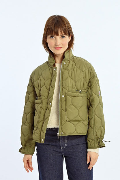 Fine Topstitched Down Jacket/Khaki