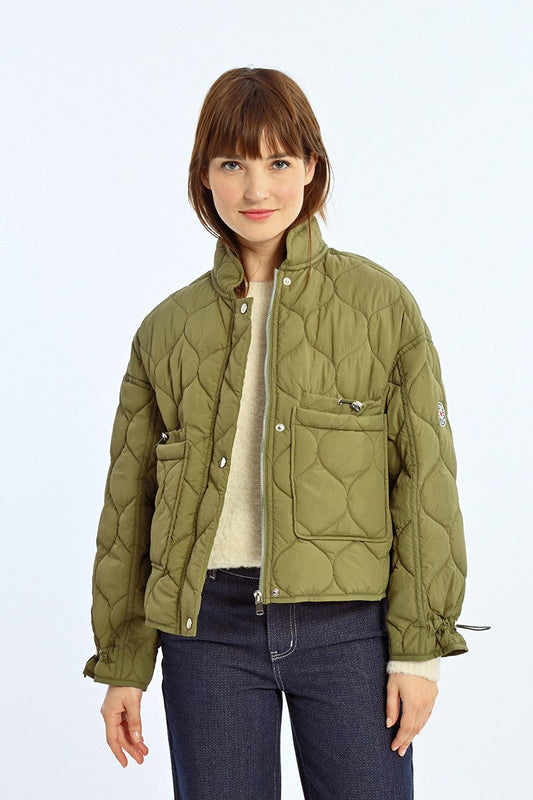 Fine Topstitched Down Jacket/Khaki