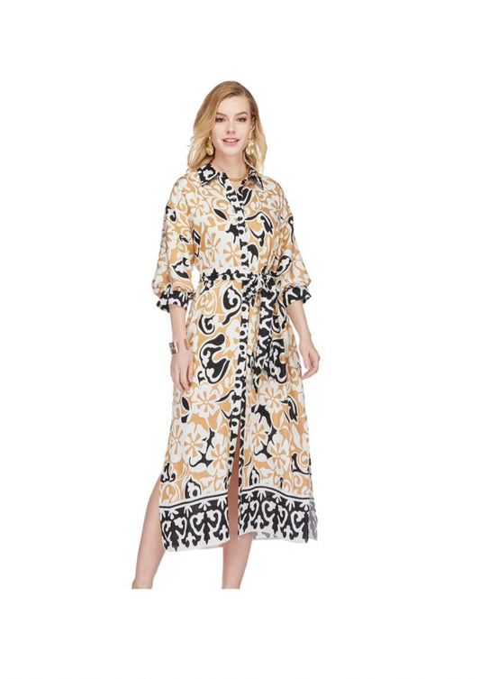 Ethnic Border Maxi Shirt Dress