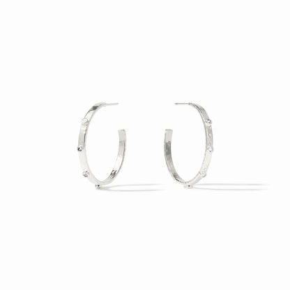 Crescent Stone Hoop in Silver