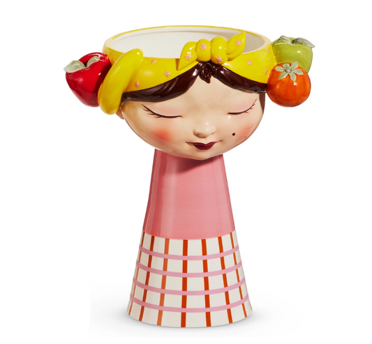 13" Girl Vase with Flowers