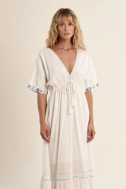 Long cotton dress with embroidery- FINAL SALE
