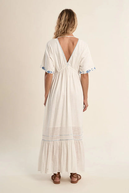 Long cotton dress with embroidery- FINAL SALE