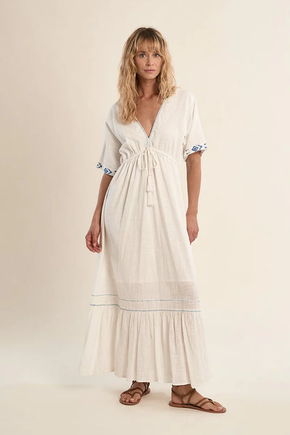 Long cotton dress with embroidery- FINAL SALE