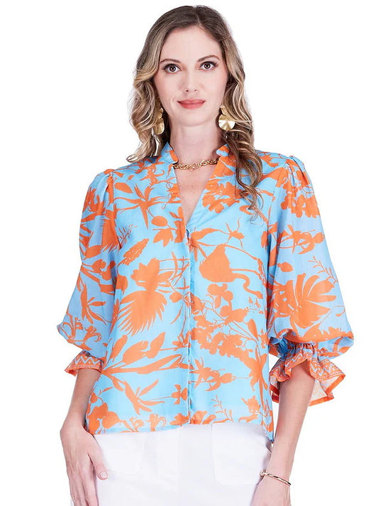 Birds of Paradise Split V Neck Blouse