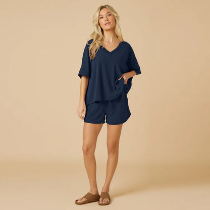 Terry Relaxed V-neck with Short Set