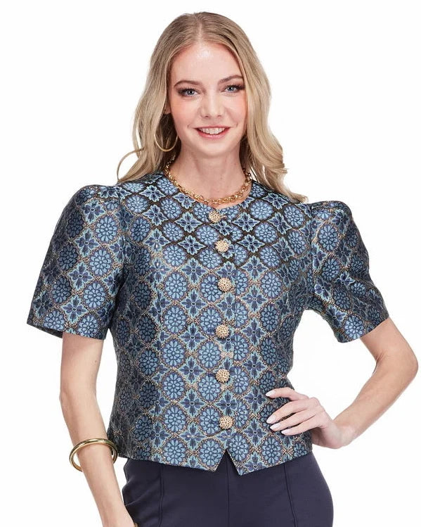 Puff Sleeve Jacket in Gilded Trellis