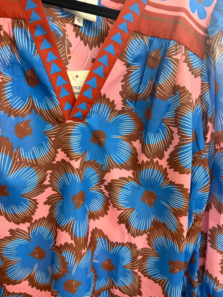 V-Neck Blouse in Blue Zinnia