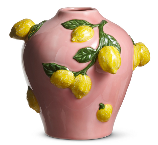 9.5" Pink Vase with Lemons
