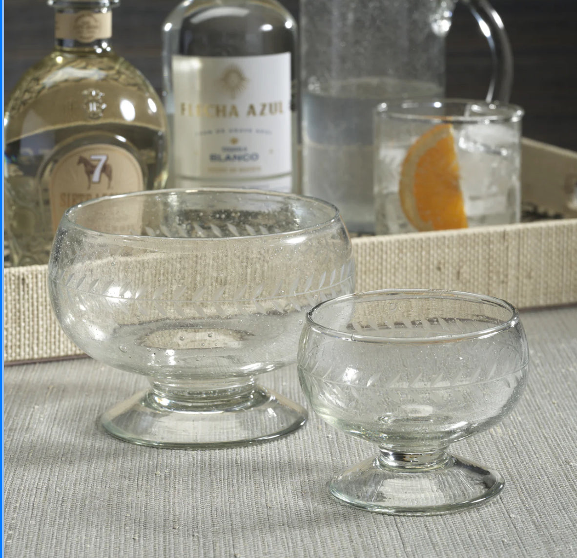 Tuscan Handmade Etched Condiment Glass Bowl
