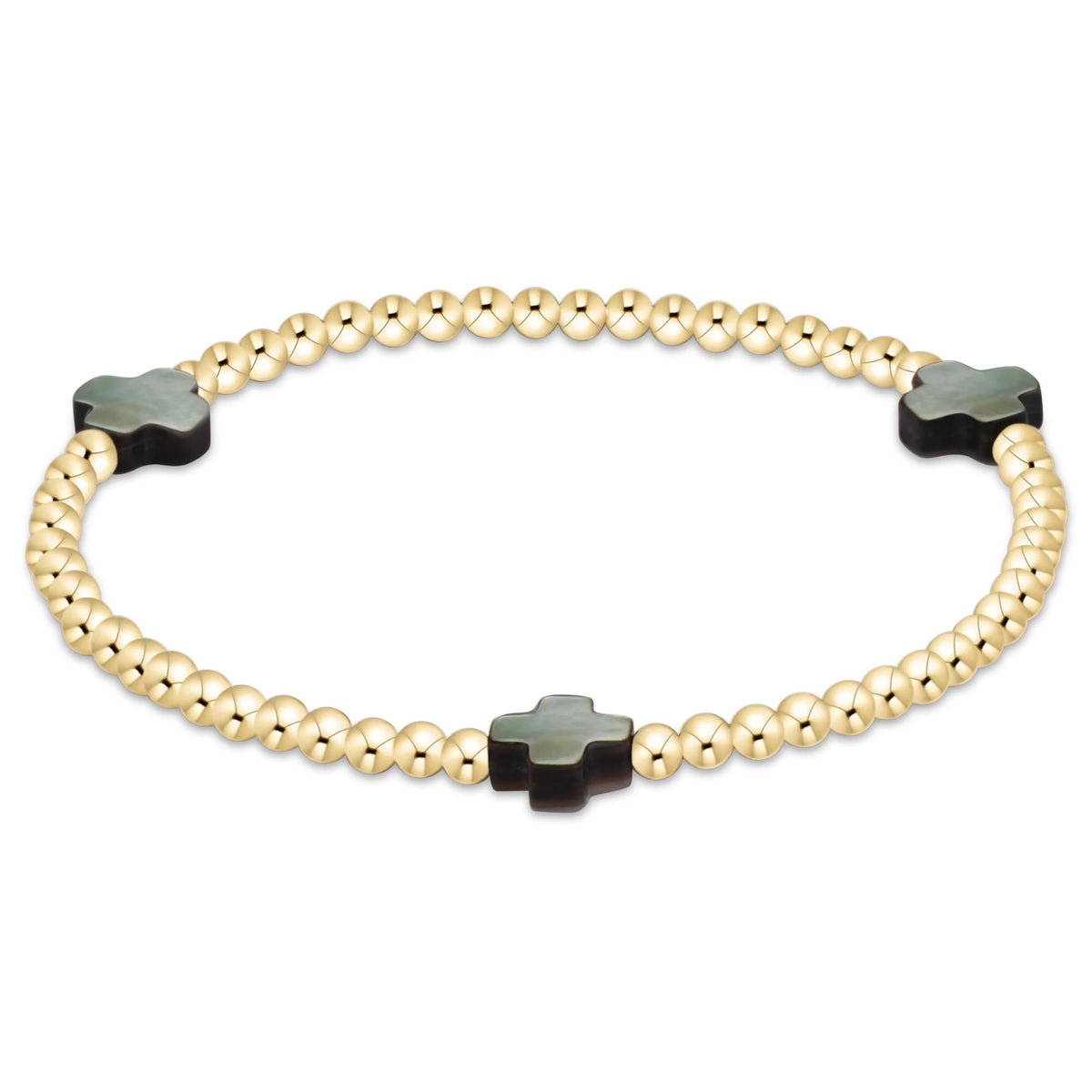 signature cross 3mm gold bracelet - mother of pearl - black tahitian