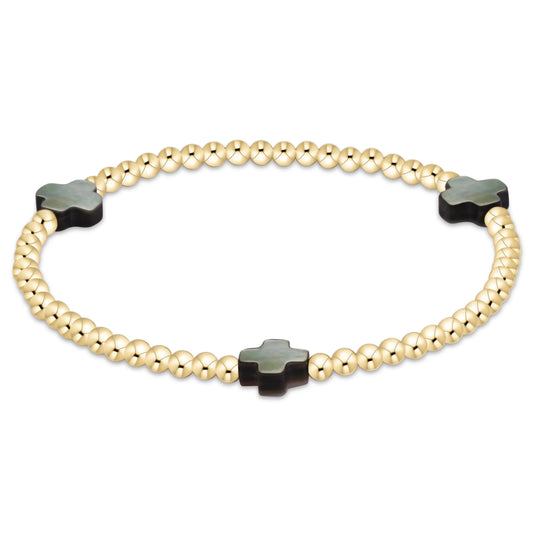 signature cross 3mm gold bracelet - mother of pearl - black tahitian