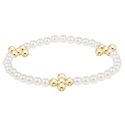 beaded 4mm gold signature cross 4mm pearl bracelet