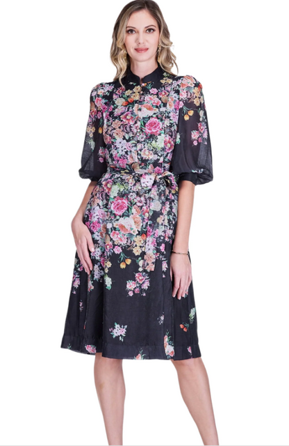 Bloom Noir Collar A-Line 50'' Dress