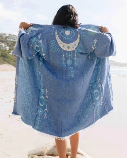 Eye and Moon Boho Kimono Blue