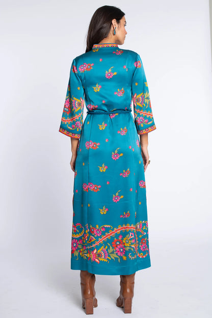 Talia Dress in Teal Scroll