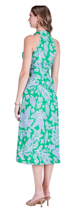 Green Petal Fitted Halter Shirtdress