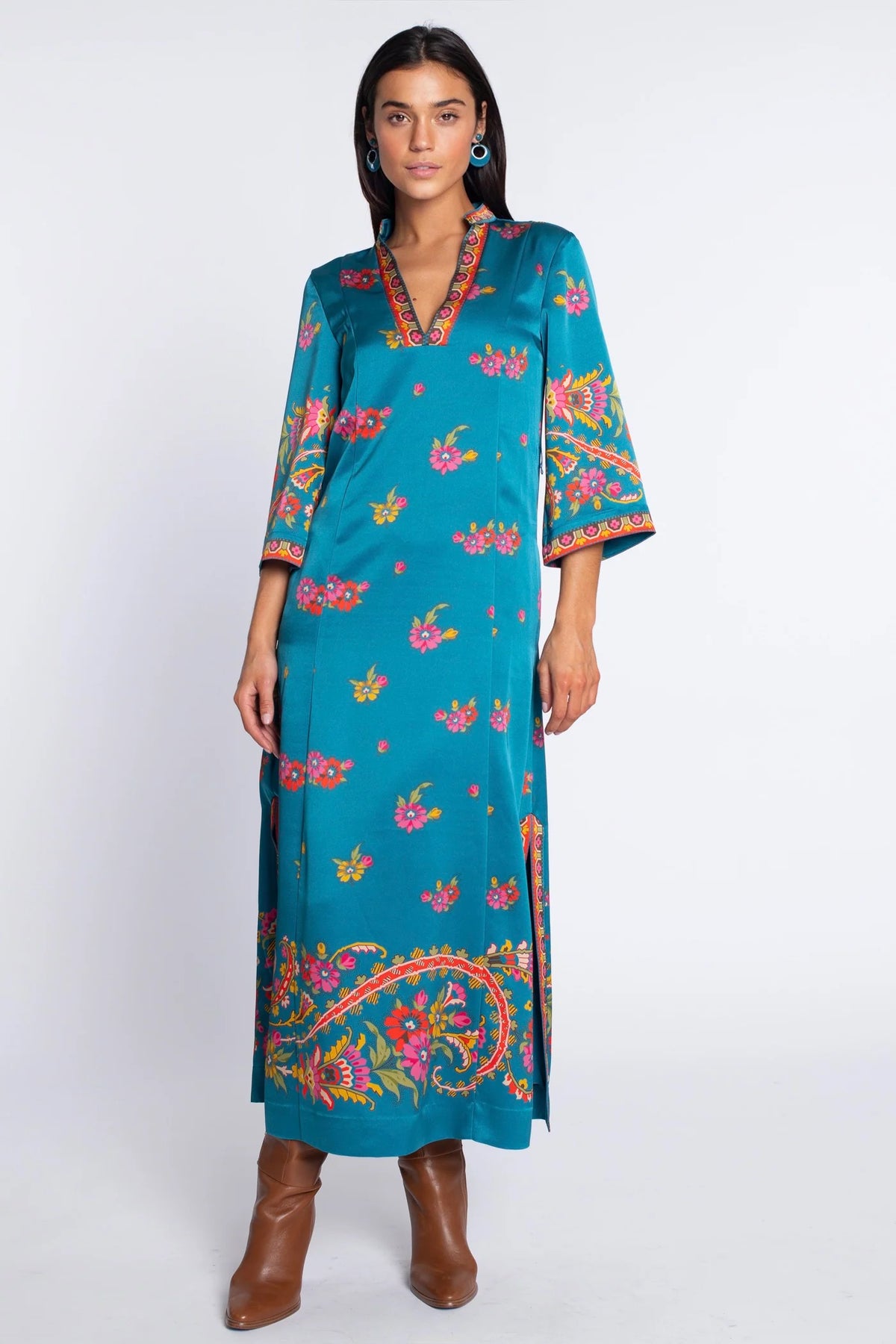 Talia Dress in Teal Scroll