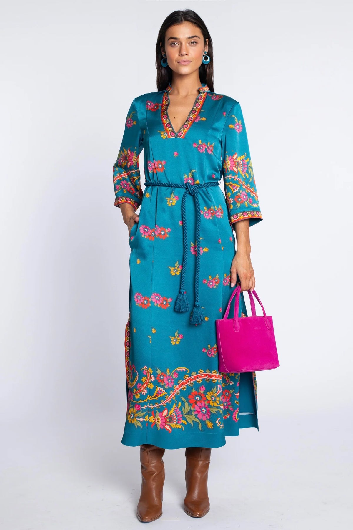 Talia Dress in Teal Scroll