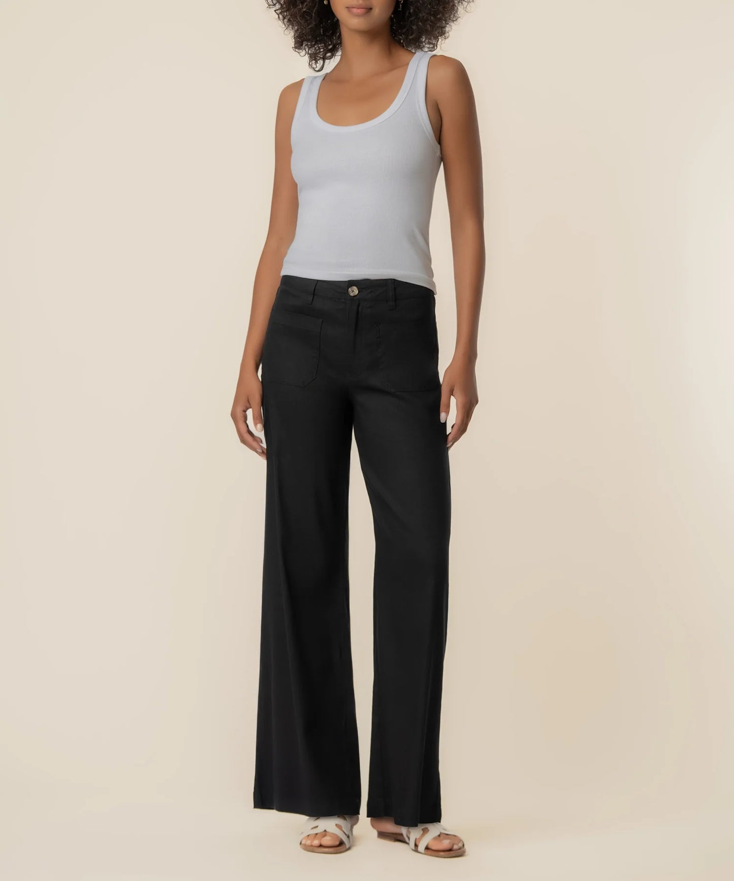 Meg Linen High Rise Wide Leg in Black