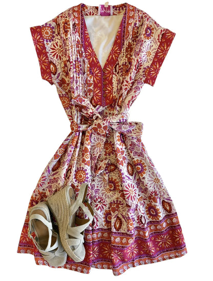 Bohemian Sunburst Pink Tuck Dress