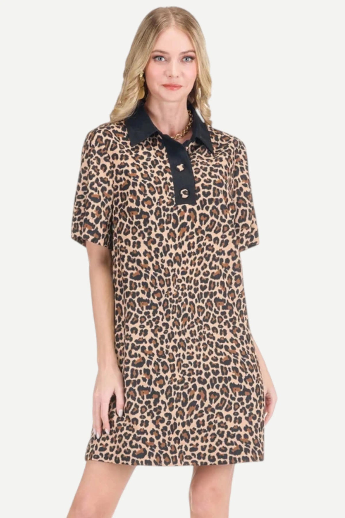 Contrast Button Dress in Cheetah