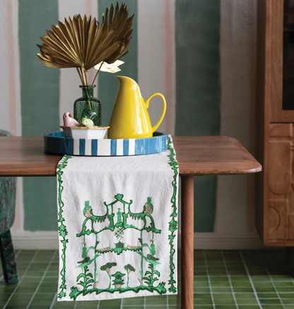 Cotton Slub Table Runner with Embroidery