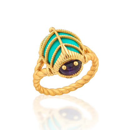Scarab Petite Ring - Amethyst/Turquoise