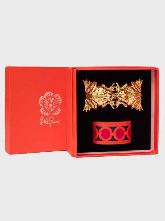 Frogs Belt Buckle with Orange Circles Strap
