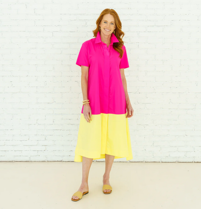 Millie Colorblock Dress Fuchsia and Yellow